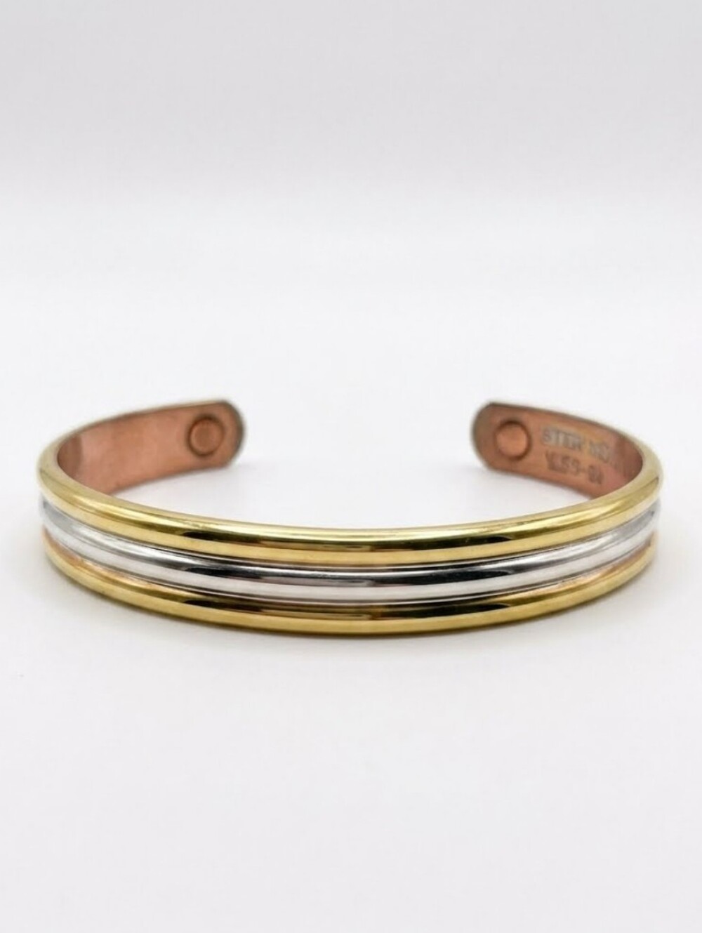 24k Gold Ecetroplated Copper Therapeutic Magnetic Therapy Two Tone Cuff Bracelet